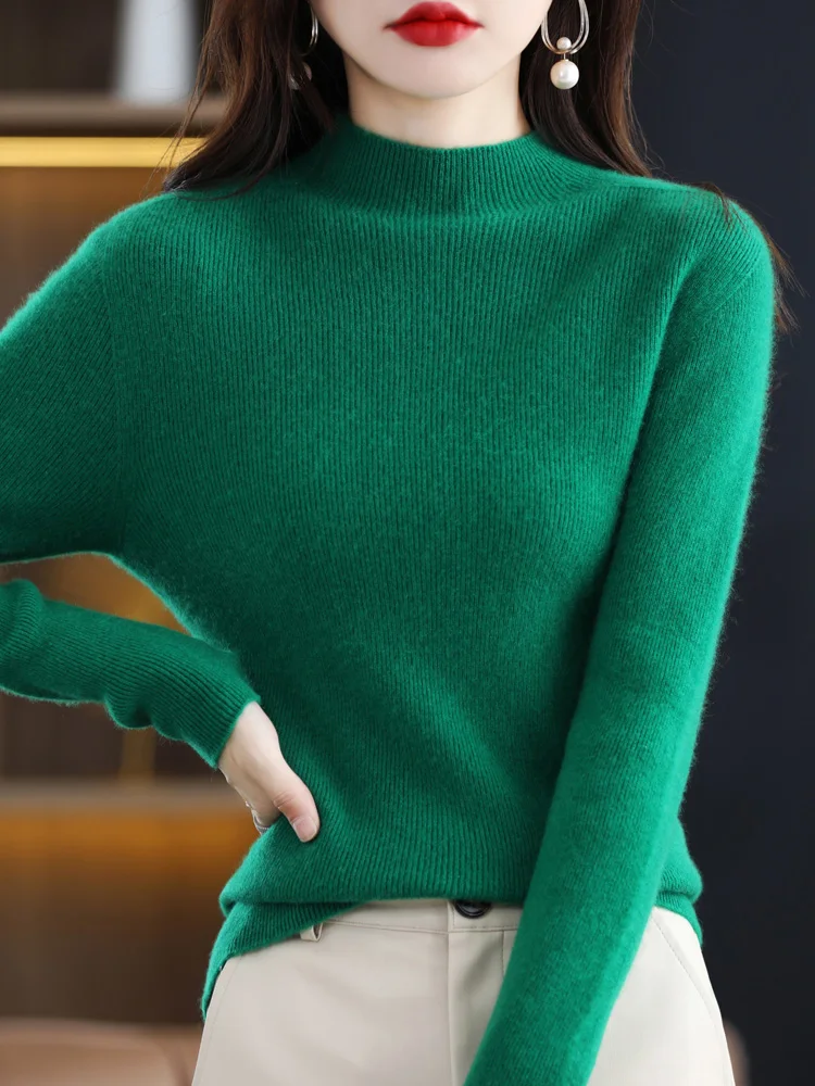 maglione da donna 100% lana merino collo a lupetto pullover in cashmere manica lunga ropa mujer qualità di base primavera autunno abbigliamento top 6