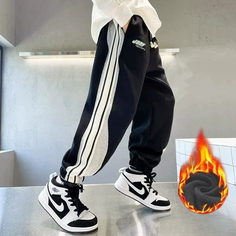 Pantaloni della tuta Ragazzi Pantaloni casual Bambini Inverno Velluto spesso Pantaloni caldi da esterno Adolescenti Ragazzi Pantaloni lunghi a righe Pantaloni sportivi per bambini 1