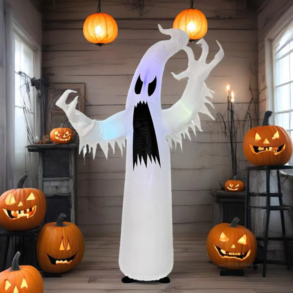 8FT/12FT Gonfiabili di Halloween Fantasma bianco colorato Luci a LED integrate Giardino esterno Interno del prato Decorazione Puntelli Modello 4
