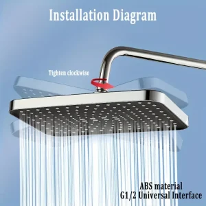 Soffione doccia a pioggia ad alta pressione in ABS per bagno 360 °   Accessorio per il bagno a risparmio idrico con ugello in silicone anti-intasamento ad angolo regolabile 1