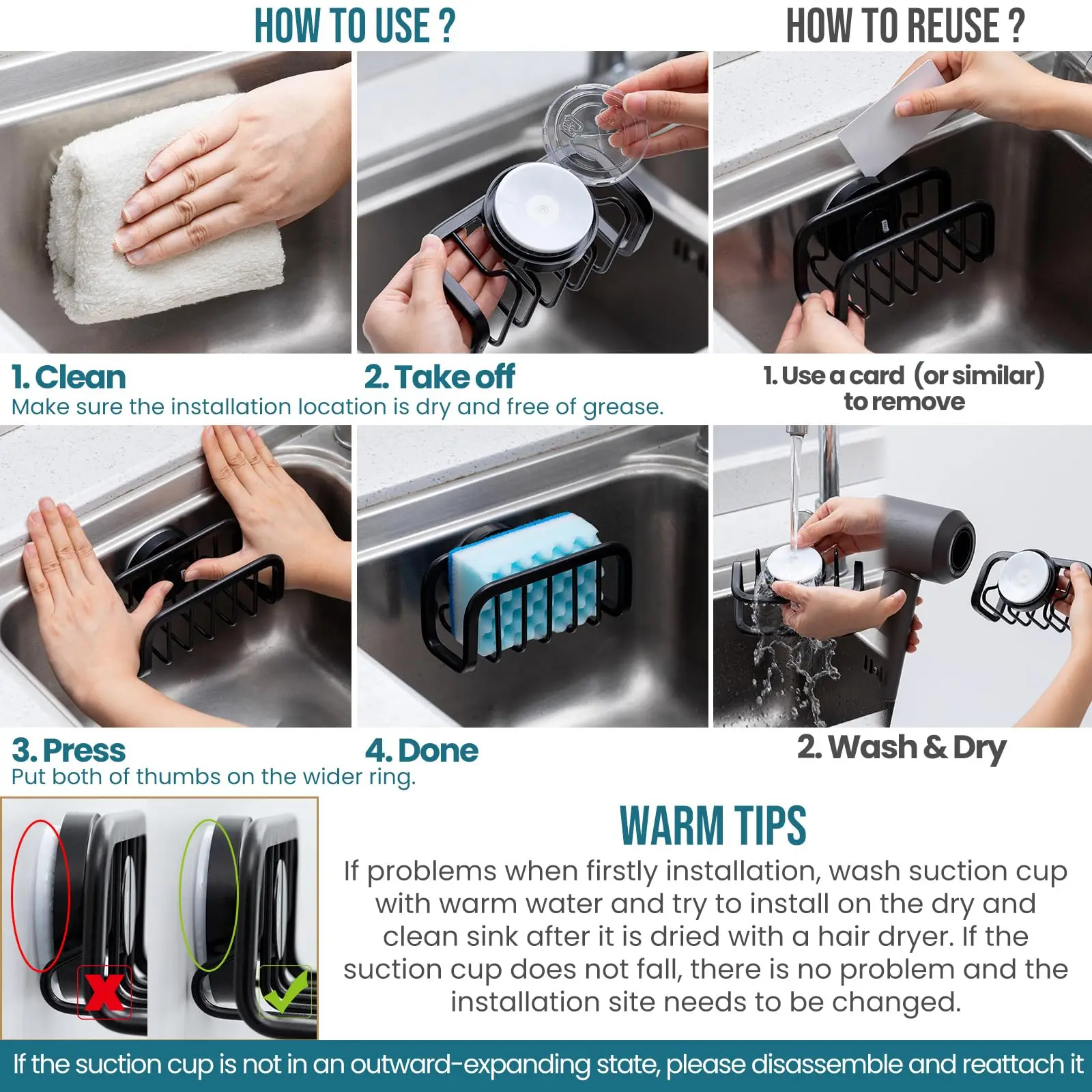 TAILI Scaffale per spugna per lavello Scaffale per scarico Scaffale per organizer per straccio con sfera in filo da cucina in acciaio inossidabile per portaoggetti da cucina 6