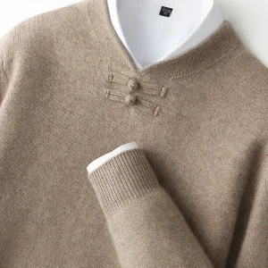 Nuovi uomini 100% maglione di lana merino maniche lunghe colletto alla coreana pullover cashmere morbido disco fibbia abbigliamento caldo per il tempo libero top da uomo 1