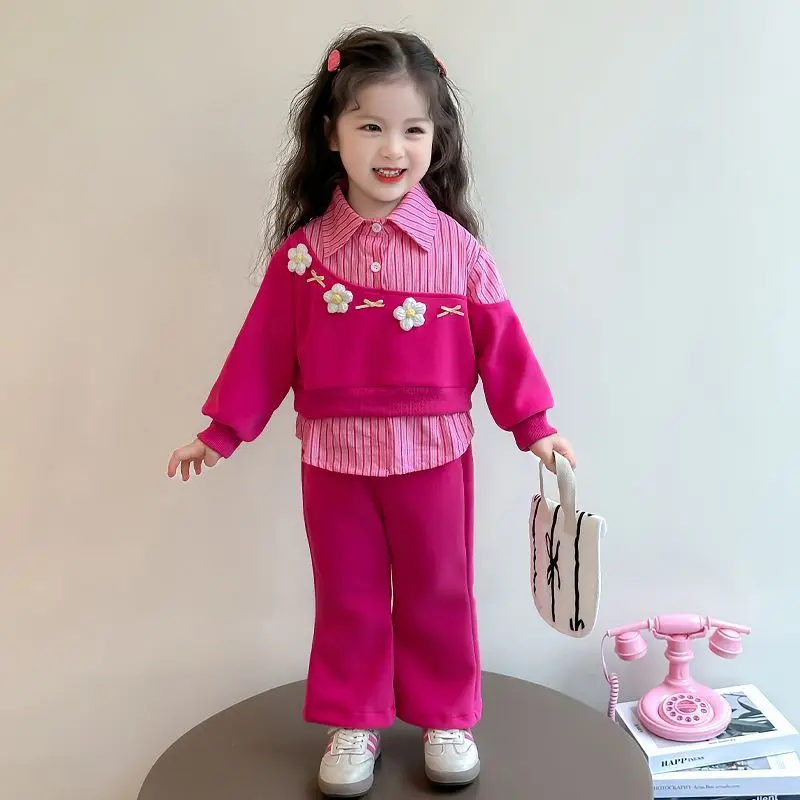 Vestiti della ragazza Set Autunno Kid Moda Felpe Pullover Fiore 3D Top e Pantaloni Fondo 2 pezzi Tute per bambini Dolce vestito 1