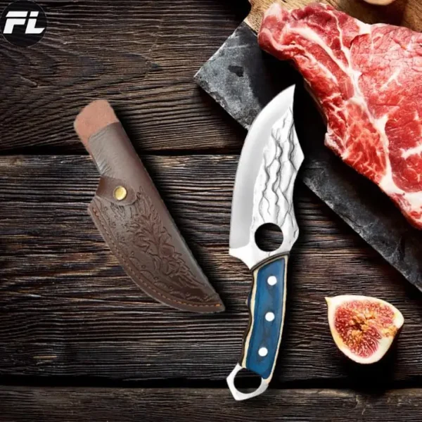 Coltello da cucina e forbici da cucina Set di coltelli per mannaia per carne coltello per disossare da macellaio forgiato a mano forbici per ossa di pollo con guaina 2