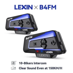Lexin B4FM-X Cuffie per casco interfono moto Bluetooth, interfono per comunicazione wireless BT 5.0 Condivisione musicale 10 ciclisti 1