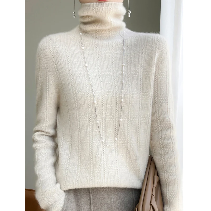 Nuovo maglione di cashmere da donna in lana merino 100% autunno e inverno pullover a collo alto alla moda casual top in maglia a maniche lunghe 3