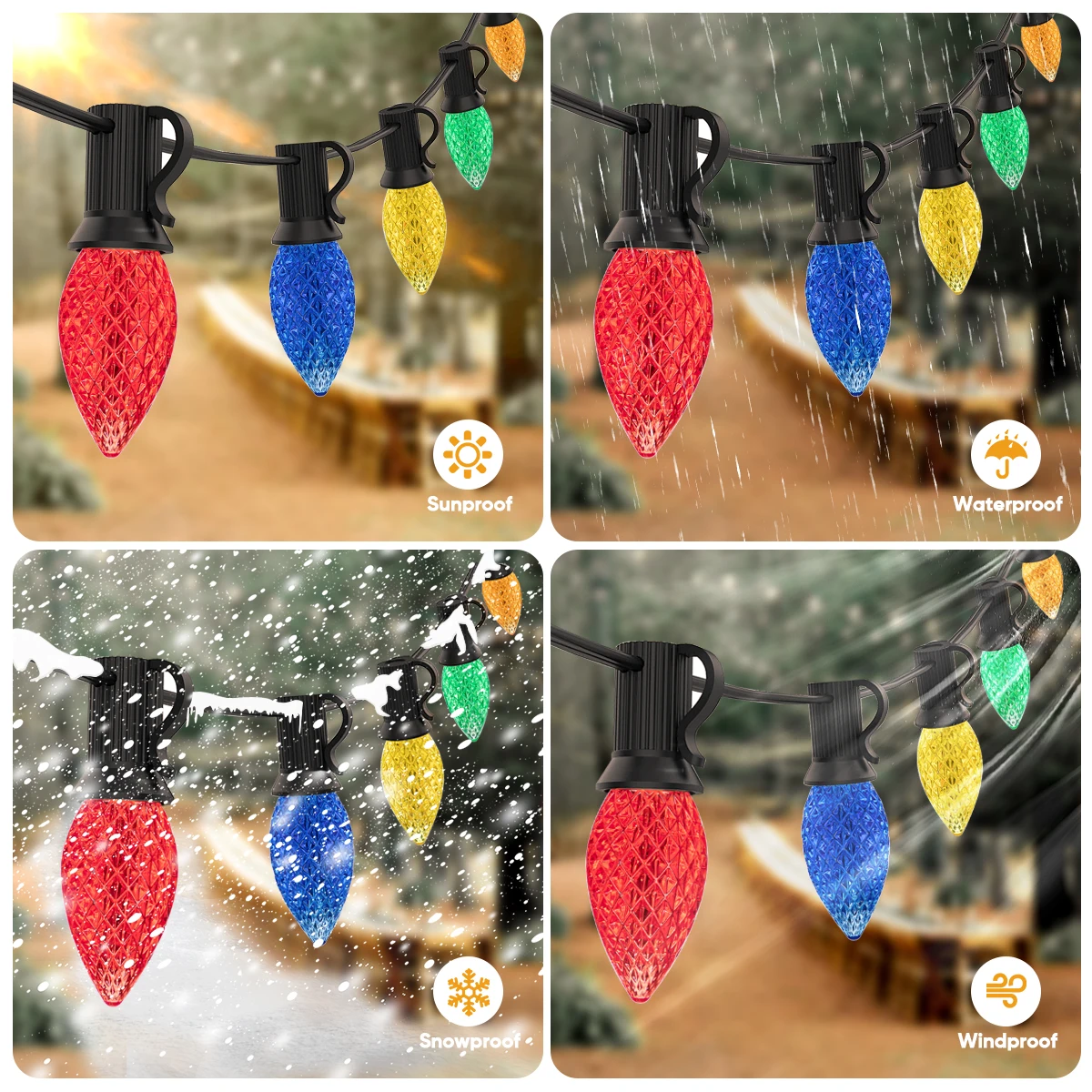 Luci colorate a LED C7 String EU US Street Garland Light 110V 220V Luci da patio infrangibili impermeabili per portico balcone interno 3