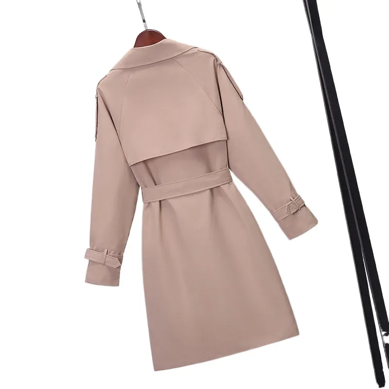 Cappotto da donna casual ampio doppio petto tinta unita lungo primavera autunno giacca a vento da donna stile coreano capispalla alla moda 5