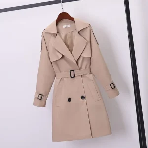 Cappotto da donna casual ampio doppio petto tinta unita lungo primavera autunno giacca a vento da donna stile coreano capispalla alla moda 1