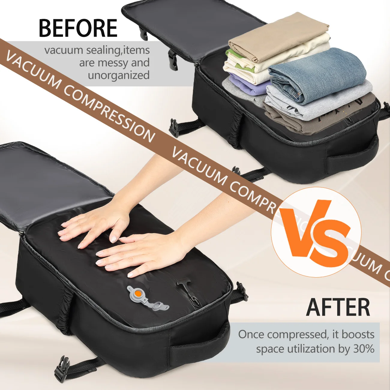 Zaino per college alla moda Zaino per compressione sottovuoto da uomo, Zaino per laptop da 15,6 pollici per donna e uomo Espandi Zaino da viaggio sottovuoto per escursionismo 2