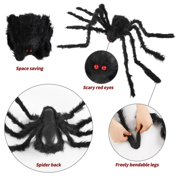 1/3 pezzi gigante ragno di peluche nero decorazioni di Halloween all'aperto spaventosi grandi ragni festa di Halloween bar casa stregata oggetti di scena horror 5