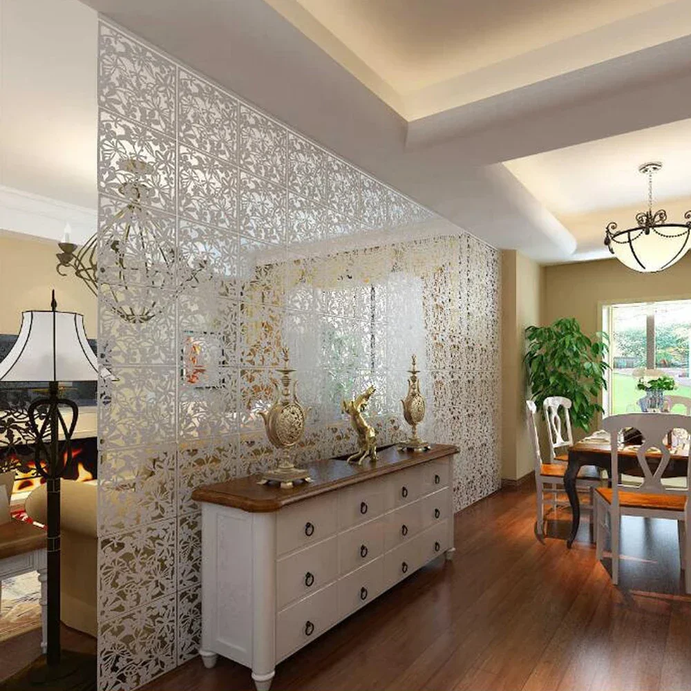 Divisori per stanze sospese 40 x 40 cm Divisori per stanze sospese a parete in PVC per decorazioni per la casa Soggiorno Sala da pranzo Camera da letto Bianco - Confezione da 12 4