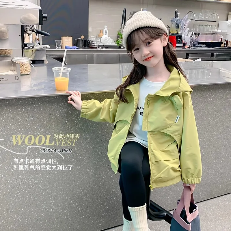 Cappotto con cerniera con cappuccio tinta unita per ragazze nuove primavera autunno per abbigliamento casual da esterno per ragazze adolescenti da 4-12 anni 3