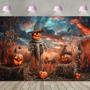 Fondali per feste di Halloween Zucca e spaventapasseri Decorazione per ritratti di feste Banner Sfondo fotografico per studio fotografico 1