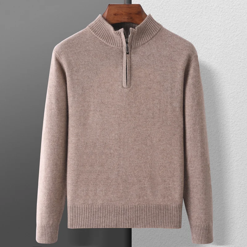 100% capra cashmere uomo maglione con collo a lupetto pullover con cerniera autunno inverno spesso classico solido maglieria allentata vestiti coreani da uomo 2