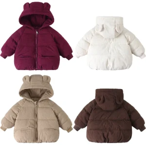Autunno Inverno Nuove Ragazze Giacca di Tessuto di Velluto a Coste di Colore Solido di Spessore Caldo Cappotti di Cotone Con Cappuccio Per 1-5Y Ragazzi Giù Casual Tuta Sportiva 1