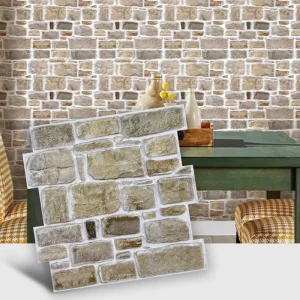 Pannelli murali autoadesivi in pietra sintetica 3D da 10 pezzi, decorazione da parete in stile vintage per cucina, soggiorno, camera da letto, decorazione della parete di casa 1