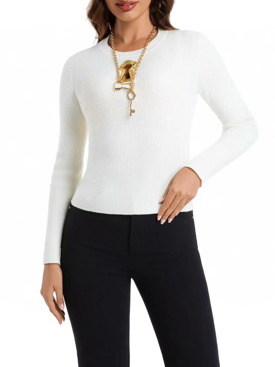 TWOTWINSTYL Solido Dimagrante Impiombato Paillettes Nozioni di Base Maglioni per Le Donne Girocollo Maniche Lunghe Scava Fuori Maglione Casual Femminile 3