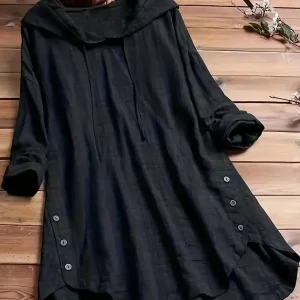 Plus Size 1XL-5XL primavera autunno camicia Casual con cappuccio da donna moda Plaid stampato Pullover a maniche lunghe camicia Versatile allentata 1