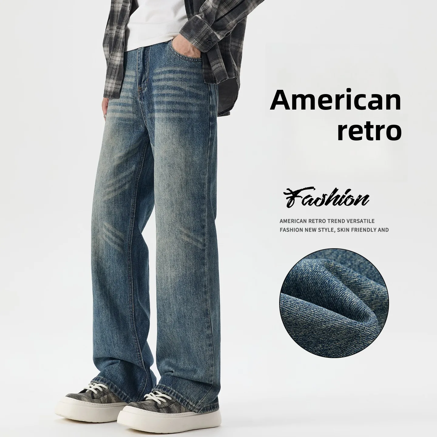 Jeans da strada stile N Autunno Inverno 2025 Nuovi pantaloni da uomo retrò con tubo dritto allentato e fritto 2