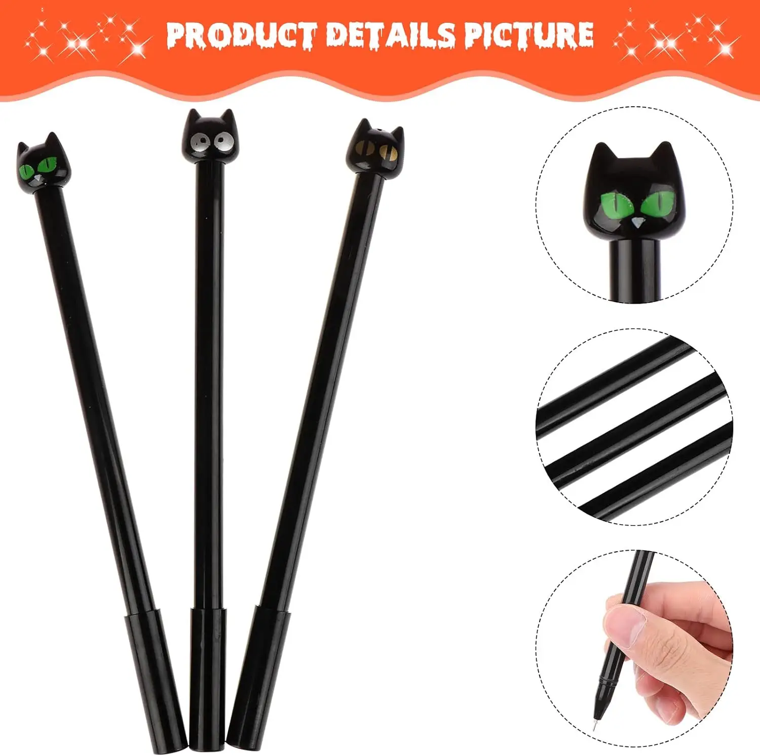 Set di penne gel simpatico cartone animato gatto nero da 0,5 mm per regali per feste di Halloween, regali, forniture per ufficio, ritorno a scuola 3