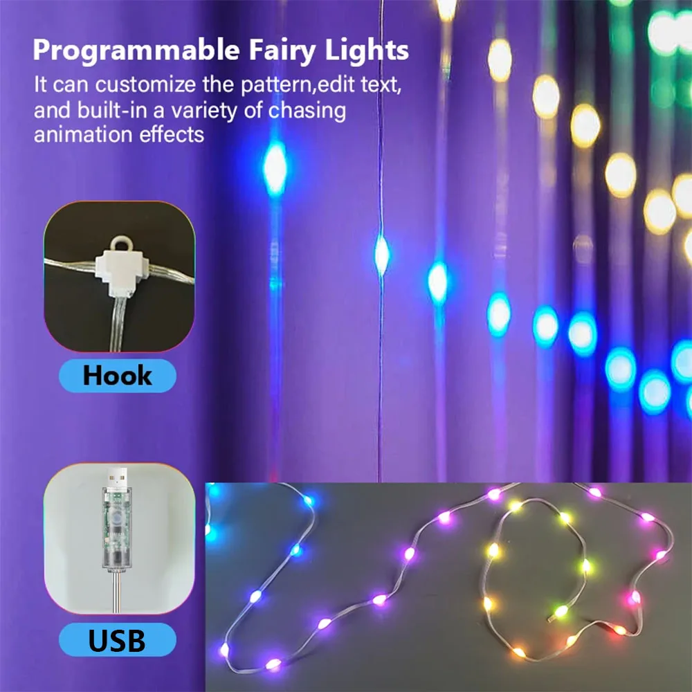 Luci per tende a LED intelligenti da 400 LED con telecomando APP Luci a corda da 6,6x6,6 piedi per camera da letto, soggiorno, decorazioni per finestre, feste 2