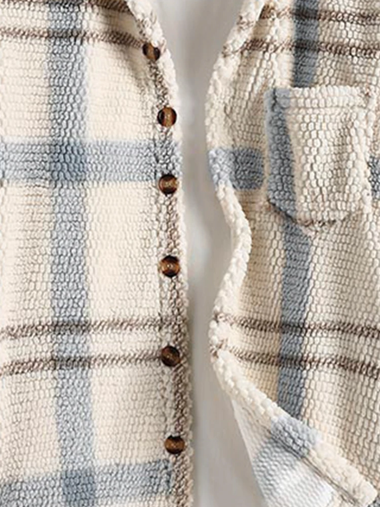 2025 Giacca scozzese da uomo a maniche lunghe in pile con cappuccio Giacche Autunno Inverno Cappotto caldo Camicia abbottonata Giacche 4