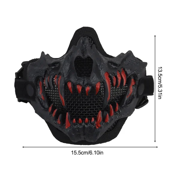 Maschera per feste con teschio di Halloween Denti lunghi Scheletro di demone Mezza maschera Dress Up Dragongod Yaksha Tengu Dente Skullmask Costo cosplay 6