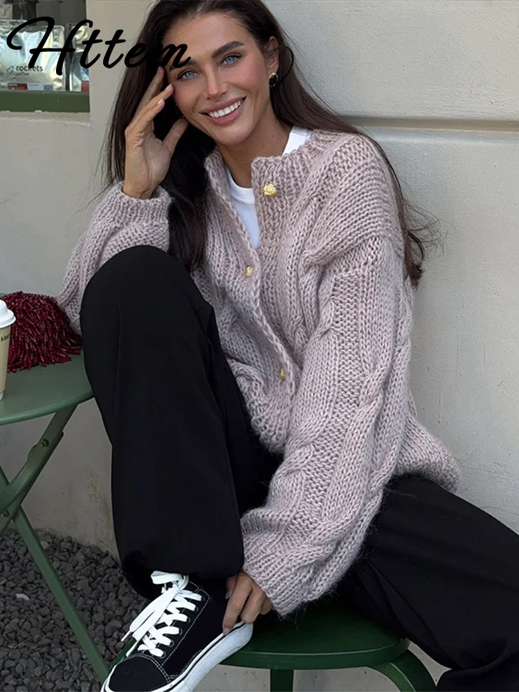 Cardigan allentato lavorato a maglia casual da donna manica lunga solida o-collo maglione monopetto femminile 2025 maglioni autunnali moda signora 3