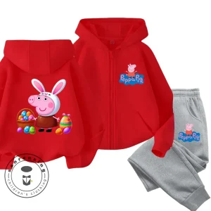 Hot Peppa Pig Abbigliamento Felpa casual per bambini Set con cerniera Set sportivo per bambini Felpa con cappuccio Top + pantaloni Set da 2 pezzi 1