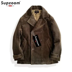 Supzoom moda nuovo arrivo casual cappotto di velluto a coste spesso doppio petto colletto rovesciato giacca ampia tendenza autunno e inverno 1