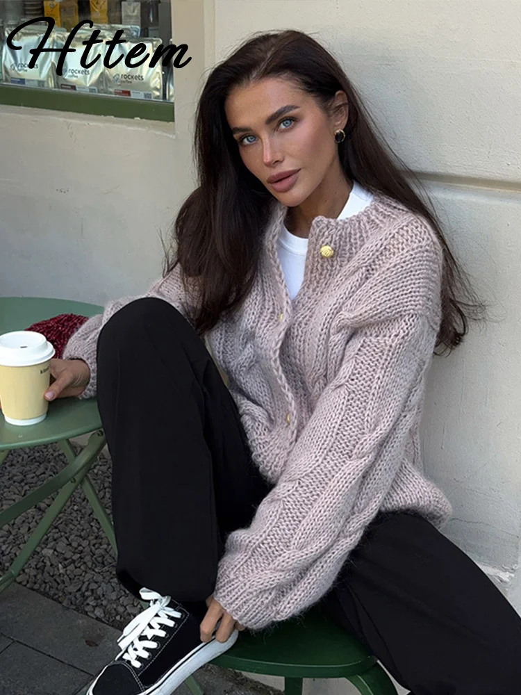 Cardigan allentato lavorato a maglia casual da donna manica lunga solida o-collo maglione monopetto femminile 2025 maglioni autunnali moda signora 2