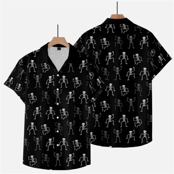 Camicia hawaiana grafica di Halloween per uomo teschio 3D stampato Aloha camicie estate Casual moda manica corta con risvolto camicetta allentata 3