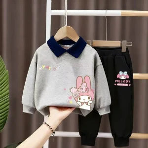Autunno Kid Vestiti per ragazze Set Bambini Ragazzo Risvolto Orso cartone animato Stampato Felpe Pullover Top e pantaloni Fondo Tute 1