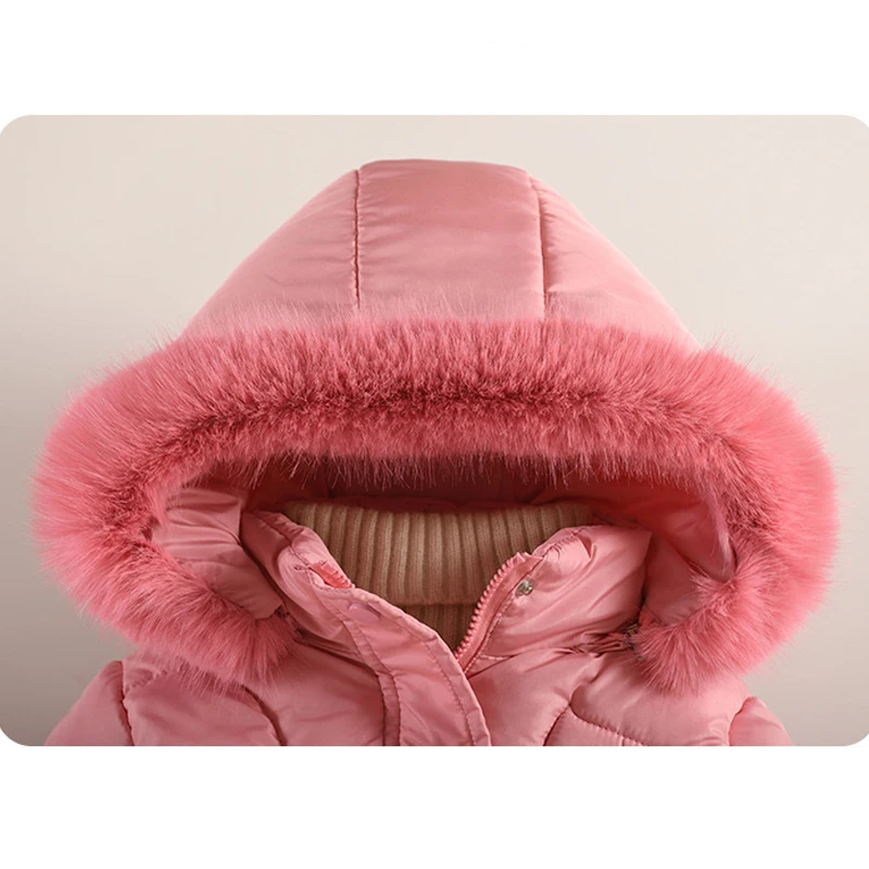 2025 inverno nuove ragazze giacca lunga fodera in tinta unita berbero in pile spesso caldo con cappuccio Parka per 4-10 anni ragazze arco moda tuta da neve 6