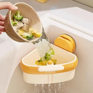 Cestello di scarico per lavello a ventosa Cestello per filtro per lavaggio frutta per uso domestico Cestello per lavello triangolare da cucina per rifiuti alimentari ﻿ 1