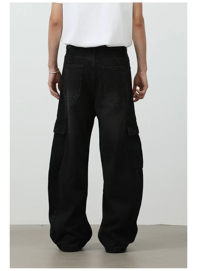 Pantaloni jeans cargo da uomo Jeans larghi neri da uomo Pantaloni larghi di fascia alta Jeans classici a 2 tasche Pantaloni da uomo alla moda streetwear 3