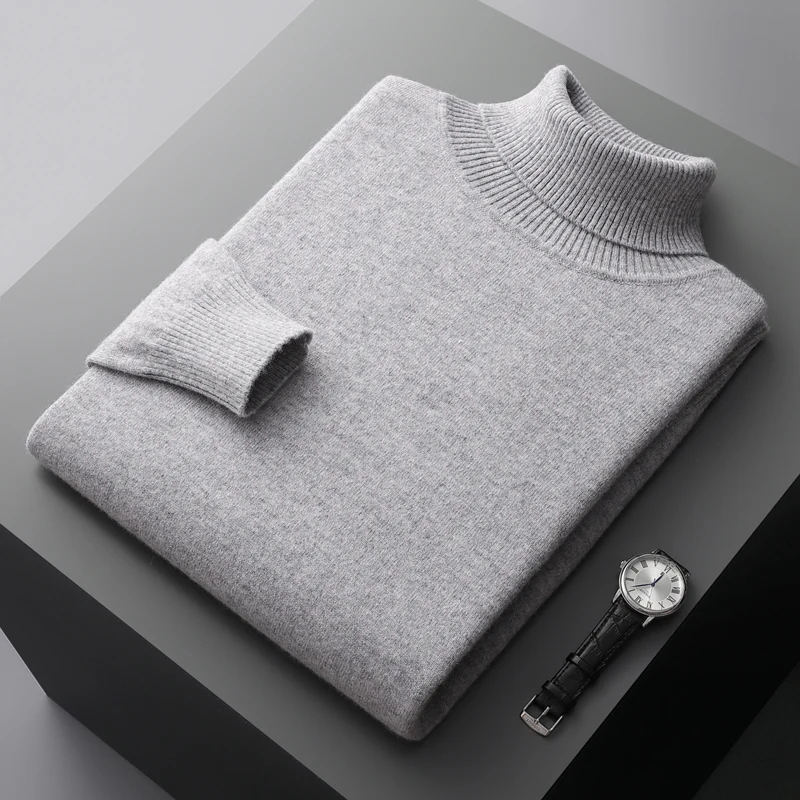 Autunno e inverno nuovo 100% pura lana merino pullover dolcevita da uomo maglione di cashmere addensato caldo sciolto tinta unita top 3