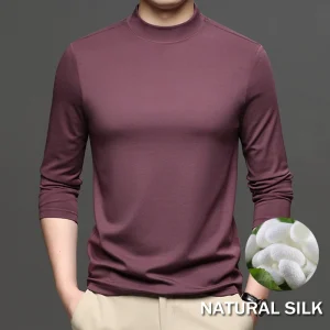 Maglietta dolcevita in misto seta naturale di marca da uomo a maniche lunghe maglietta Ultra morbida e leggera da uomo inverno nero Basic top Modal 3XL 1