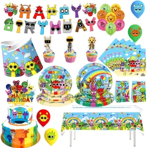 Sprunki Decorazioni di compleanno Sprunki Set di stoviglie per feste a tema Tazze Piatti Tovaglioli Sfondo Bomboniere per bambini Forniture per decorazioni di compleanno 1