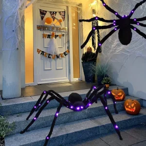 Decorazione di Halloween con ragno illuminato, grande ragno illuminato per Halloween spaventoso, cortile interno ed esterno, festa in casa, decorazioni per la casa stregata 1