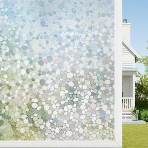 Pellicola per la privacy delle finestre Pellicola arcobaleno in vetro colorato, protezione decorativa per finestre con blocco UV del sole per porte in vetro, ciottolo trasparente per la casa 1