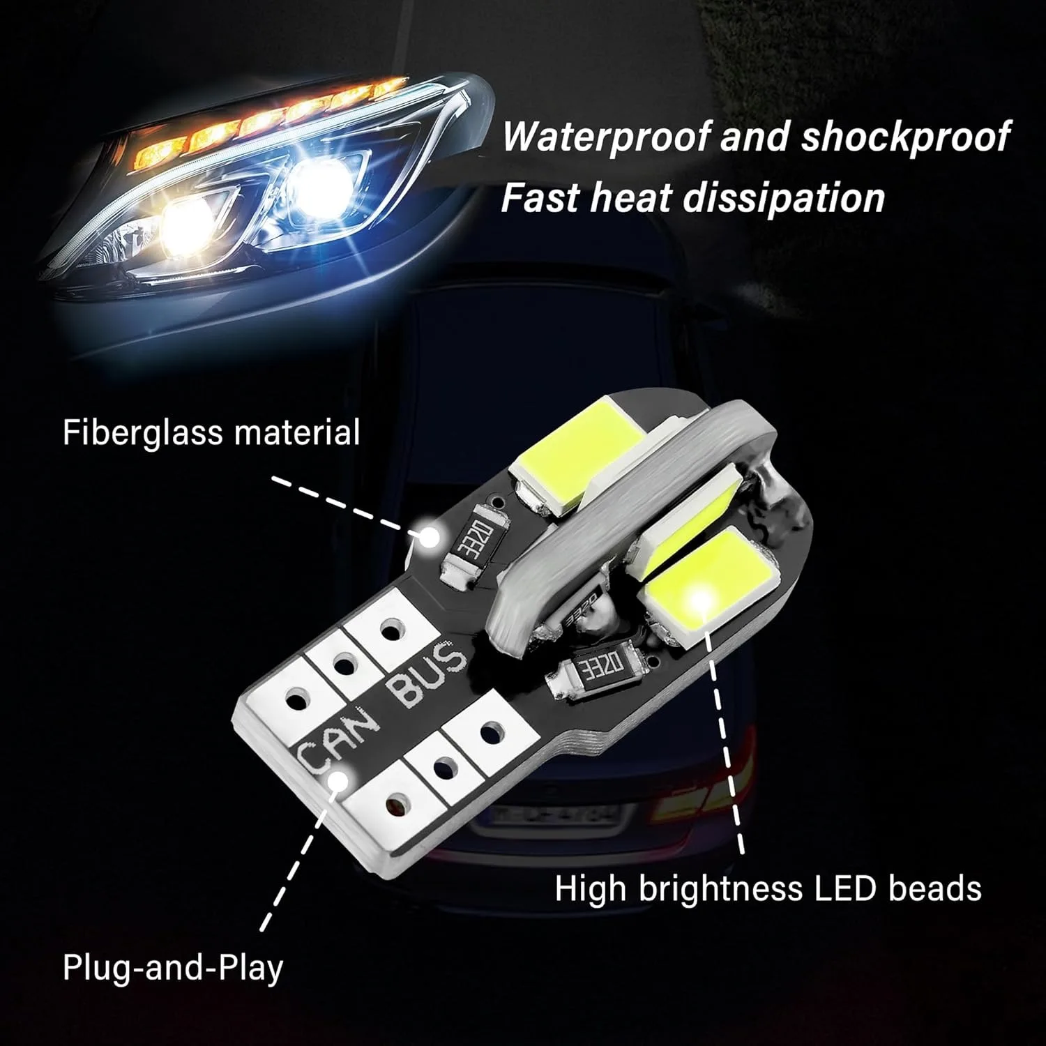 2/5/10/50/100 PCS T10 194 W5W Lampadine a LED Interni auto Cupola Mappe Portaoggetti Tronco Luci targa 12V 5630-8SMD 6000K Bianco 3