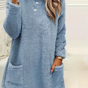 Felpa in pile da donna taglie forti Solido girocollo morbido maglione caldo Pullover casual a maniche lunghe invernali 1