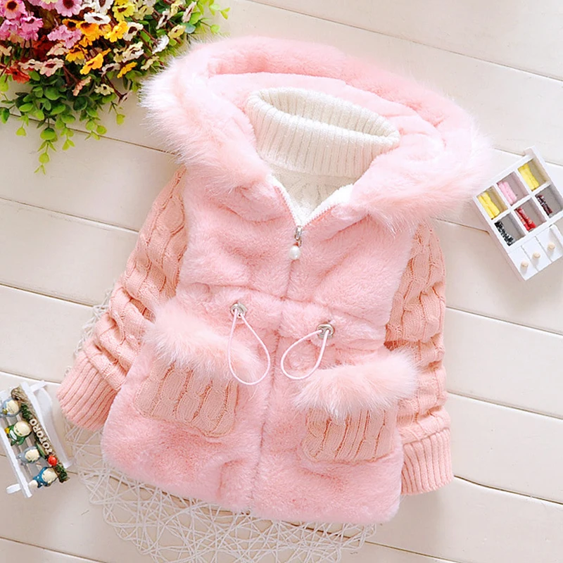Giacca da bambino in peluche addensare giacche invernali calde per ragazze cappotto maglione moda infantile capispalla con cappuccio 1-4 anni vestiti per bambina 1