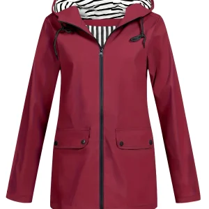 Giacca impermeabile antivento da donna, cappotto da trekking all'aperto con cappuccio e cerniera per il trekking 1