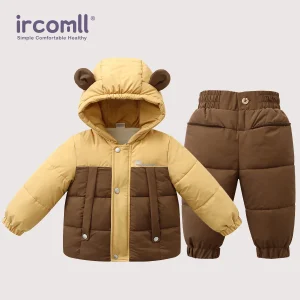 Ircomll 2 pezzi set di abbigliamento invernale per bambini per neonati ragazzi ragazze patchwork piumino in cotone con cappuccio cappotto + pantaloni vestiti per neonati 1