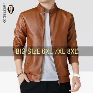 Giacca in pelle da uomo Cappotti Moto 2025 Autunno Risvolto da viaggio in pile Nero Cerniera Plus Size 6XL 7XL 8XL Cappotto invernale inclinato 1