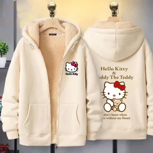 Felpa con cappuccio con cerniera da donna Hello Kitty autunno e inverno nuova felpa con motivo Kawaii Sanrio carino streetwear cappotto per abbigliamento da donna per ragazza 1