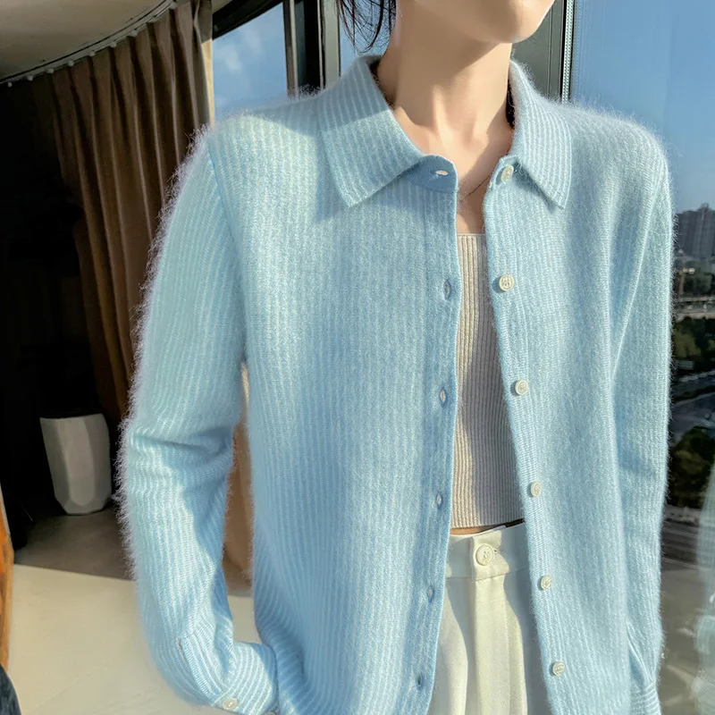 Nuovo cardigan da donna lavorato a maglia autunno e inverno 2025 con maglione in puro cashmere visone al 100%, jack a maniche lunghe slim fit alla moda 5